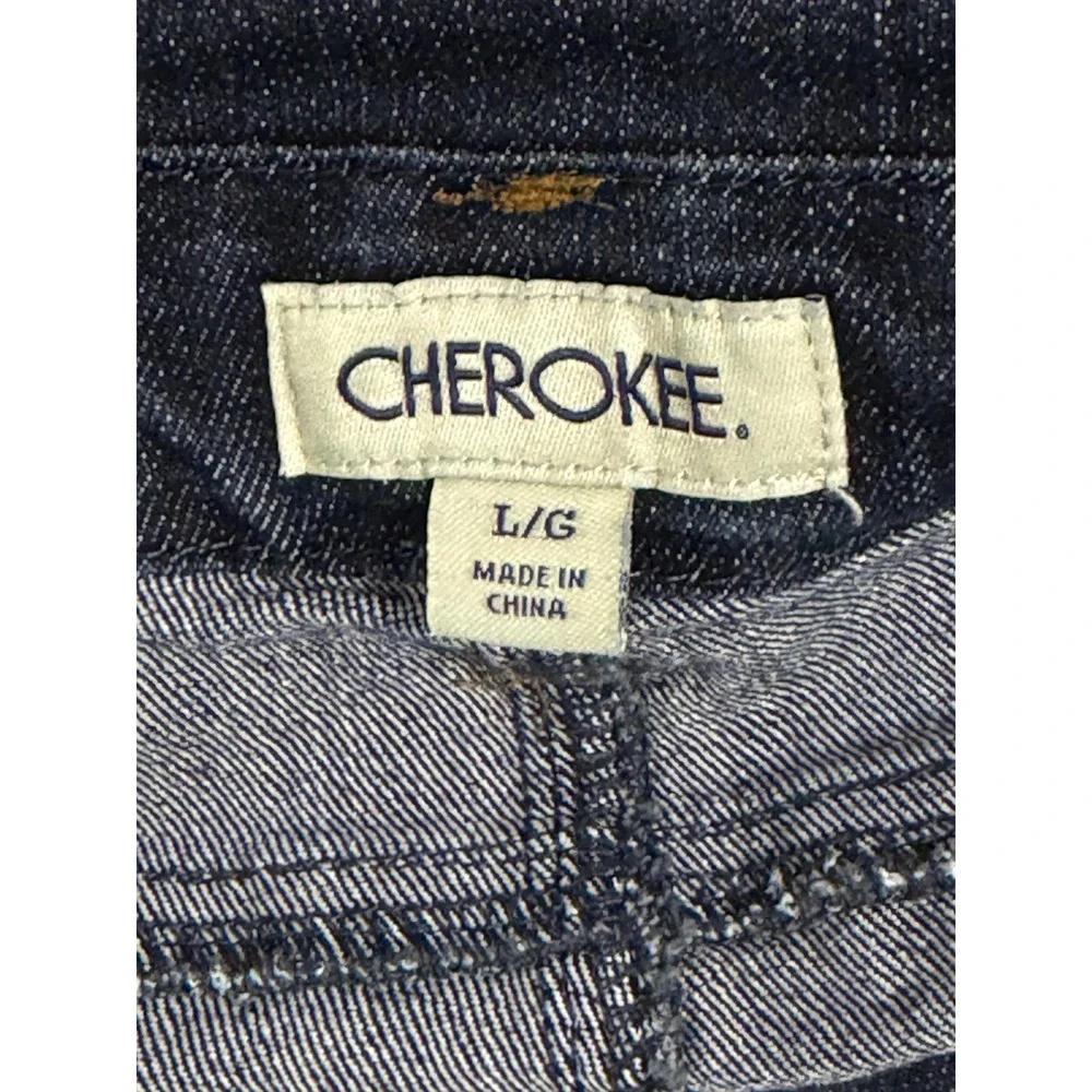 Cherokee Girls Dark Wash Denim Bib Overalls Size Large L/G Straight Leg Stretch